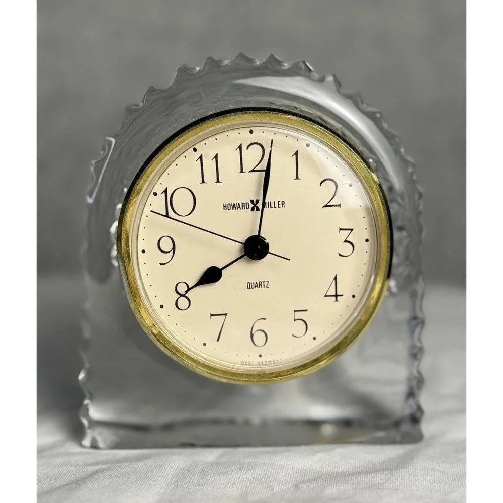 Vintage Art Deco Style Howard Miller Cut Glass Quartz‎ Desk Clock West Germany